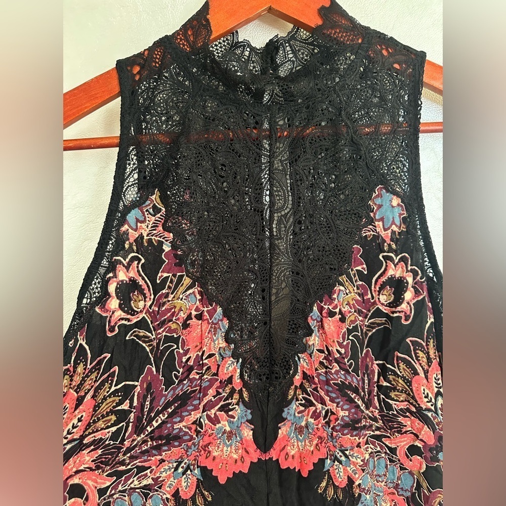 Free People Black and Pink Sleeveless Mock Neck A-line Dress - Picture 6 of 7